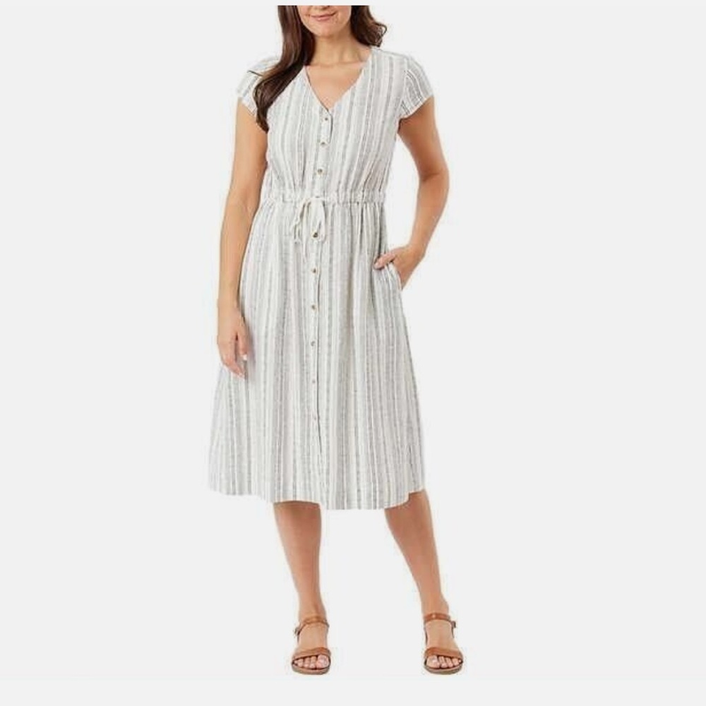 Striped Button-Down Midi Dress